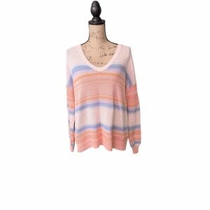 LOFT Pastel‎ Striped V-Neck Sweater